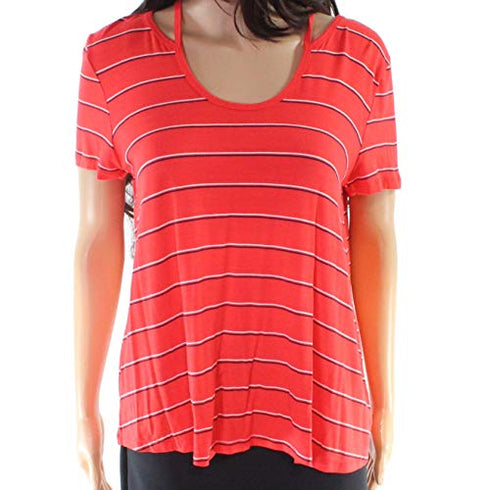 PINK ROSE Large Junior Striped High Low Cut Out Blouse
